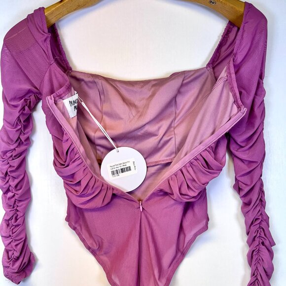 NWT Princess Polly Delany Pink Long Sleeve Ruched Square Neck Sheer Bodysuit 6 - Picture 3 of 7
